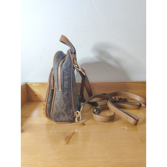 Michael Kors Rhea Mini Backpack Purse Brown Gold Square Studs Read! - Picture 3 of 15